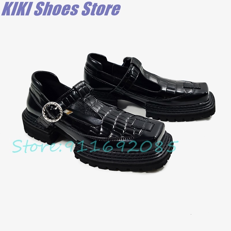 Dress Shoes Mary Jane shoes women's thick-soled platform shoes retro dark black small leather shoes chunky heel college square toe shoes 230817