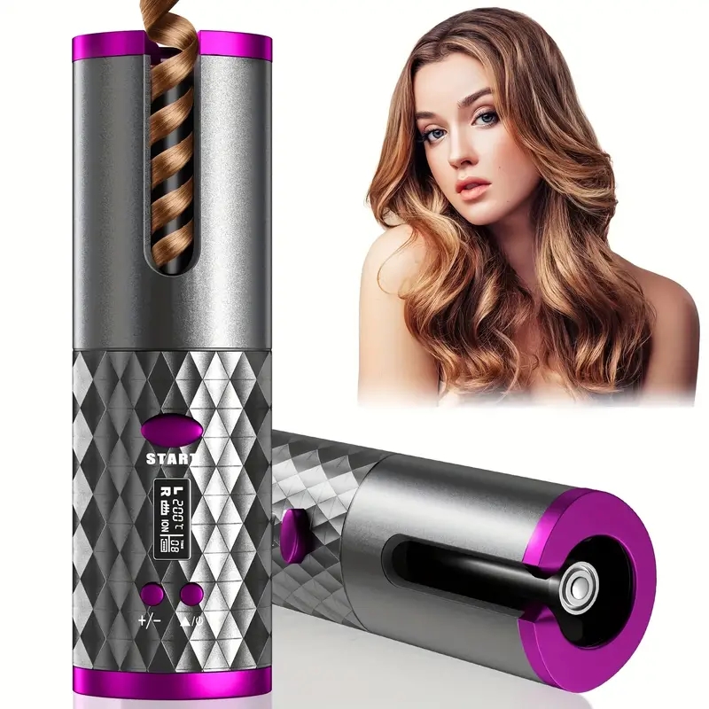 Rechargeable Ceramic Hair Curler - Wireless Auto Rotary Hair Curler for Women - Portable and Easy to Use