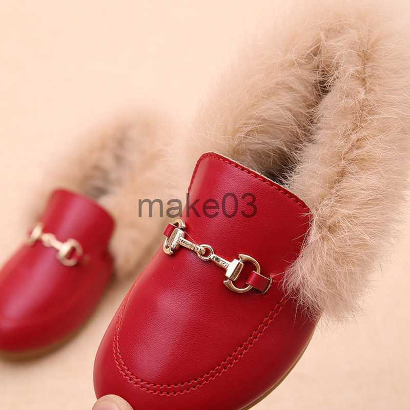 Sneakers Kids Shoes Girls Shoes Winter Warm Fur Girls Loafers PU Leather Girls Dress Shoes Princess Shoes Flats Girls Kids J0818