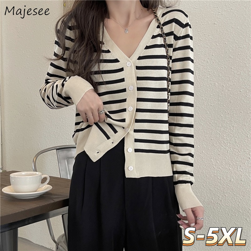 Womens Knits Tees Cardigan Women Casual Striped Harajuku Knitting Female Sweater Spring Autumn Simple Long Sleeve Vneck Vintage Tender Trendy Ins 2308