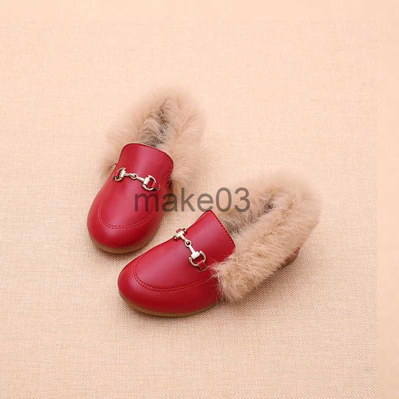 Sneakers Kids Shoes Girls Shoes Winter Warm Fur Girls Loafers PU Leather Girls Dress Shoes Princess Shoes Flats Girls Kids J0818