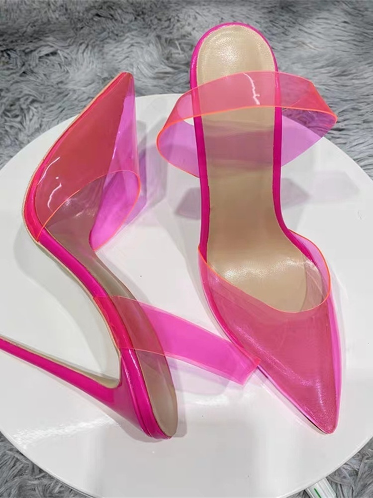 Dress Shoes Solid Clear PVC Pointed Toe Pumps Slip On Shallow Pink Thin High Heels Fashion Sexy Summer Party Woman Shoes Zapatillas Mujer 230817