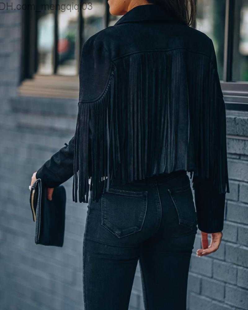 Women's Jackets Fringed Woman Leather Jacket Autumn Fashion For Women Slim Short Coats Clothes Long-sleeved Solid Streetwear Z230818