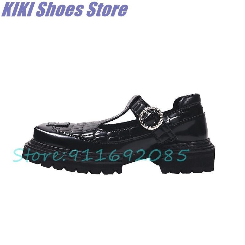 Dress Shoes Mary Jane shoes women's thick-soled platform shoes retro dark black small leather shoes chunky heel college square toe shoes 230817