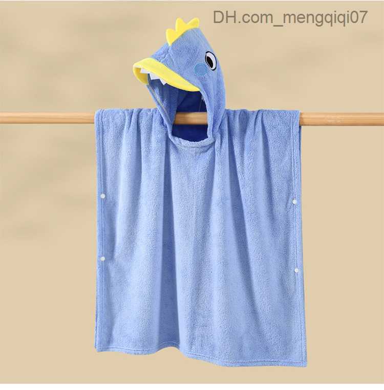 Towels Robes Flannel Cloak Coral Velvet Cartoon Dinosaur Baby Bathroom Boys and Girls Hooded Towels Swimming Shower Cloth Children's Robe Z230819