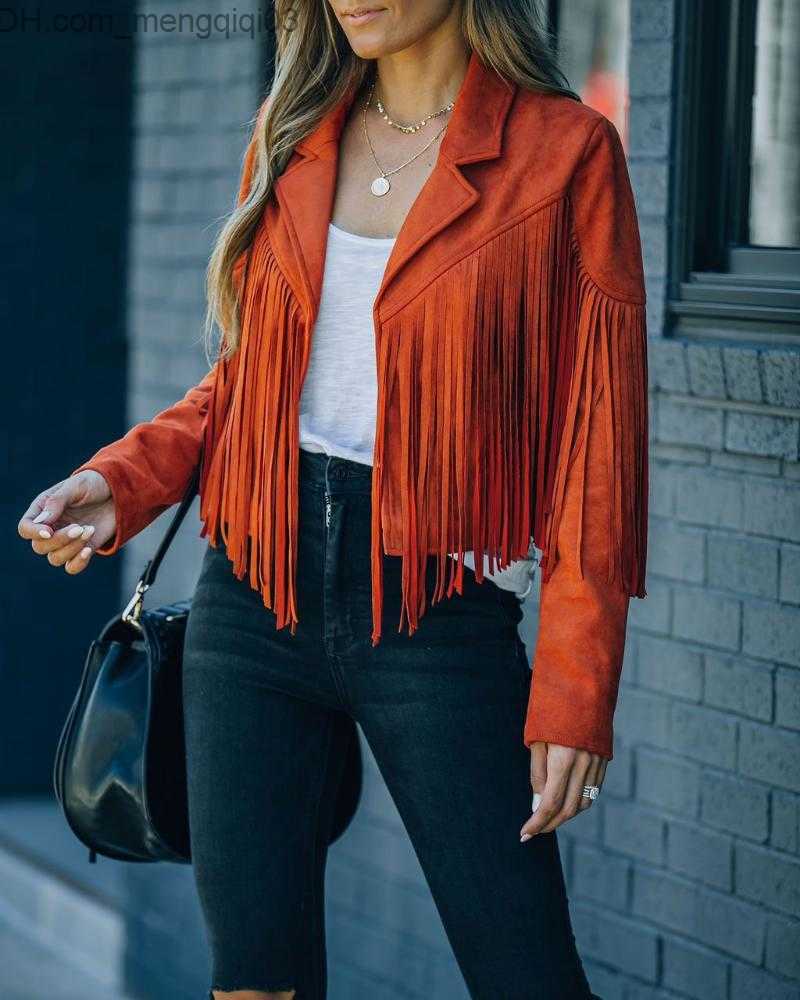 Women's Jackets Fringed Woman Leather Jacket Autumn Fashion For Women Slim Short Coats Clothes Long-sleeved Solid Streetwear Z230818