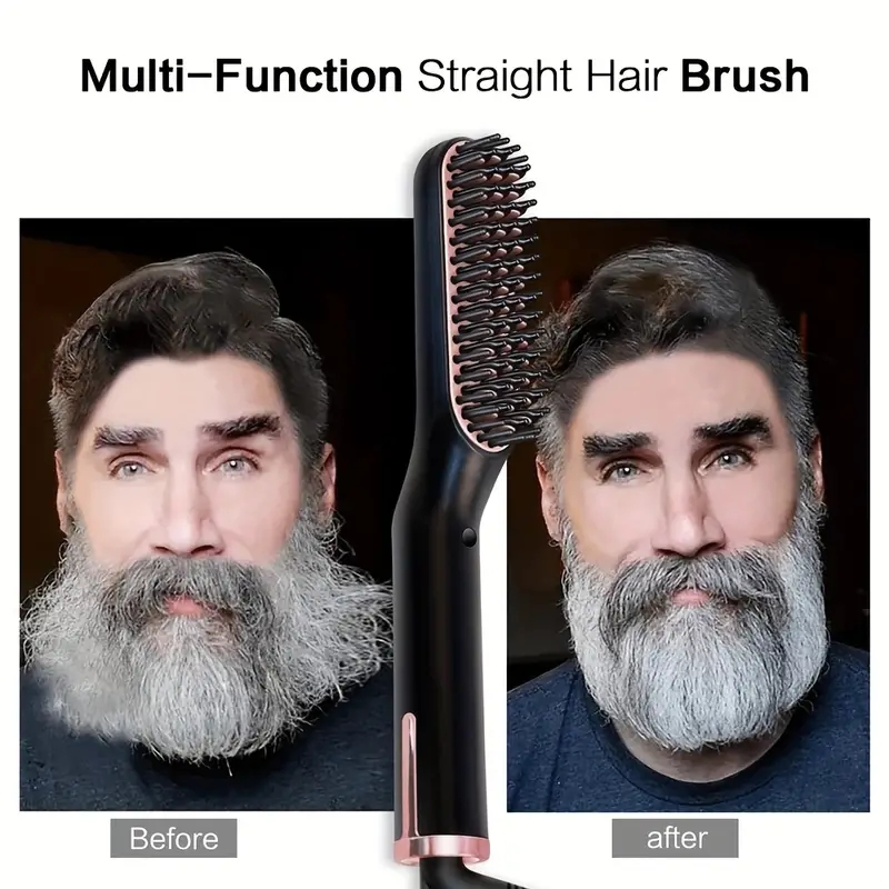 Portable Ionic Beard Straightener for Men - Fast Heated Hair Straightening Brush for Men's Hair Styling