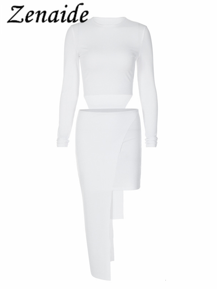 Two Piece Dress Zenaide Casual Long Sleeve Crop Top And Mini Skirt Irregular Skinny 2 Set Autumn Women Matching Sets Clothes 230817