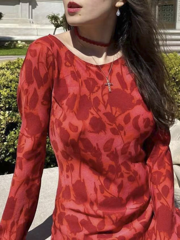 Urban Sexy Dresses Ladies Elegant Floral Print Flare Sleeve Chiffon Maxi Dress Summer Women O Neck Printing Slim Beach Holiday Party Vestido 230818