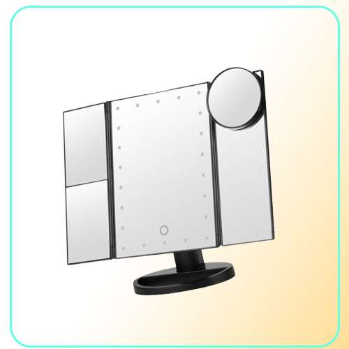 22 LED Lights Portable Three Folding Table LED Lamp Luminous Makeup Mirror Cosmetic Mirror with 10X Magnifying Small Mirror