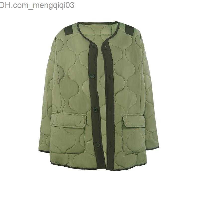 Women's Jackets Winter Women Quilted Jacket Casual Color Block Long Sleeve Round Neck Button-down Cardigans Cotton-Padded Coats Z230818