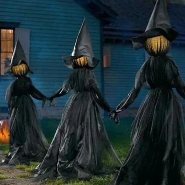 Halloween LightUp Witches Witches with Stakes Halloween Decorations Outdoor Holding Hands Screaming Witches Sound Activated SenZZ