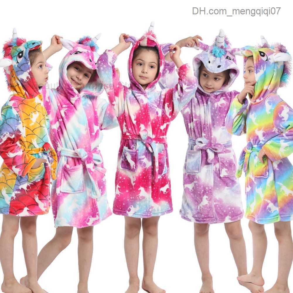Towels Robes Winter Soft Unicorn Bathroom Baby Girl Kigurumi Pajamas Fashion Bathroom Boys' Clothing Children's Onesie Robe Beach Towel Z230