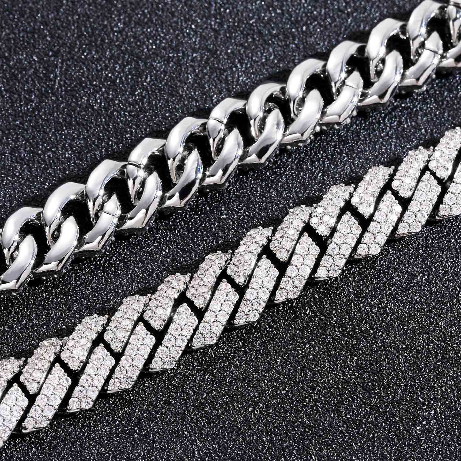 Dia Passed Test 10mm 16-24inch Sterg Sier Shiny Moissanite Cuban Chain Necklace Bracelet For Women Men Nice Gift