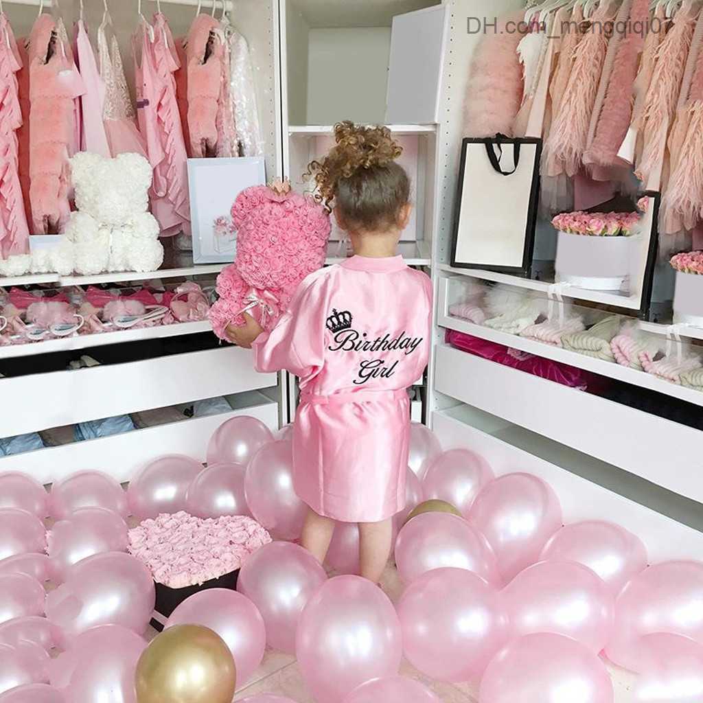 Towels Robes Kimono robe girl birthday letter silk satin children's bathroom pajamas bath night fruit wedding spa party Rob Z230819