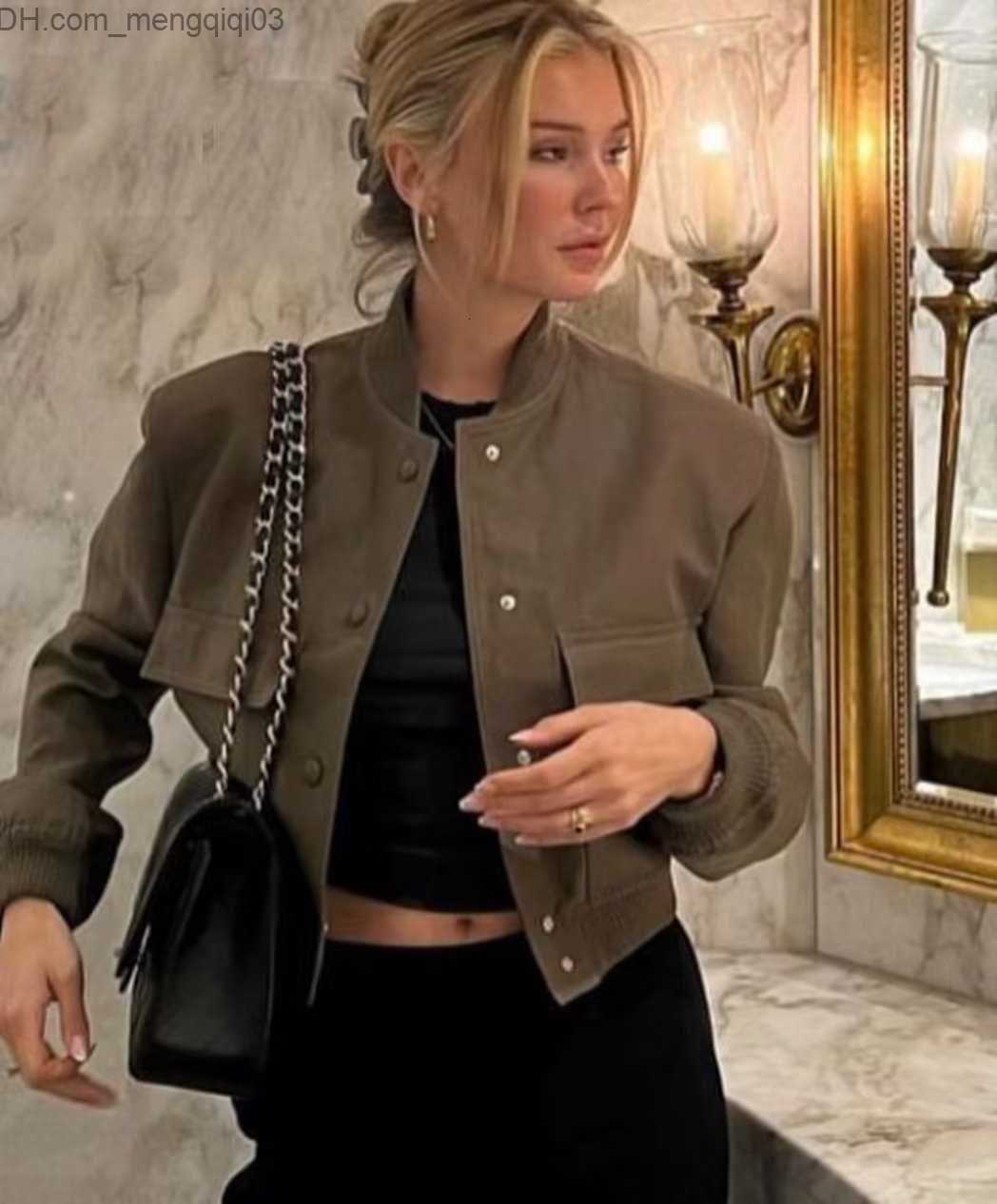 Women's Jackets Women s Jackets SLTNX TRAF Fashion Women Bomber 2023 Spring Antumn Female Long Sleeve Coats Ladies Big Pockets Outerwear 230410 Z