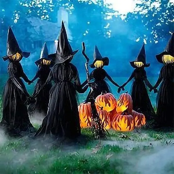 Halloween LightUp Witches Witches with Stakes Halloween Decorations Outdoor Holding Hands Screaming Witches Sound Activated SenZZ