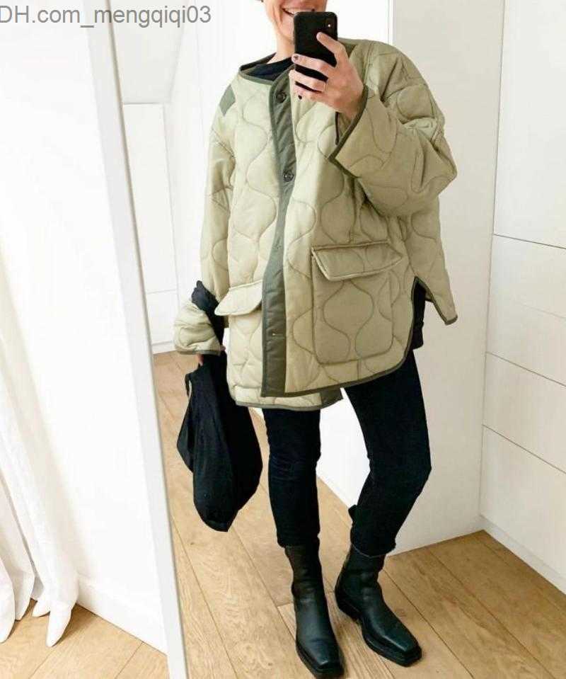 Women's Jackets Winter Women Quilted Jacket Casual Color Block Long Sleeve Round Neck Button-down Cardigans Cotton-Padded Coats Z230818