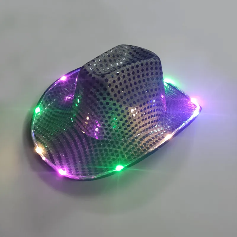 Unisex Space LED Cowboy Hat Flashing Light Up Sequin Cowgirl Party Hats Luminous Hats Caps With Adjustable Windproof Cord For Halloween ZZ