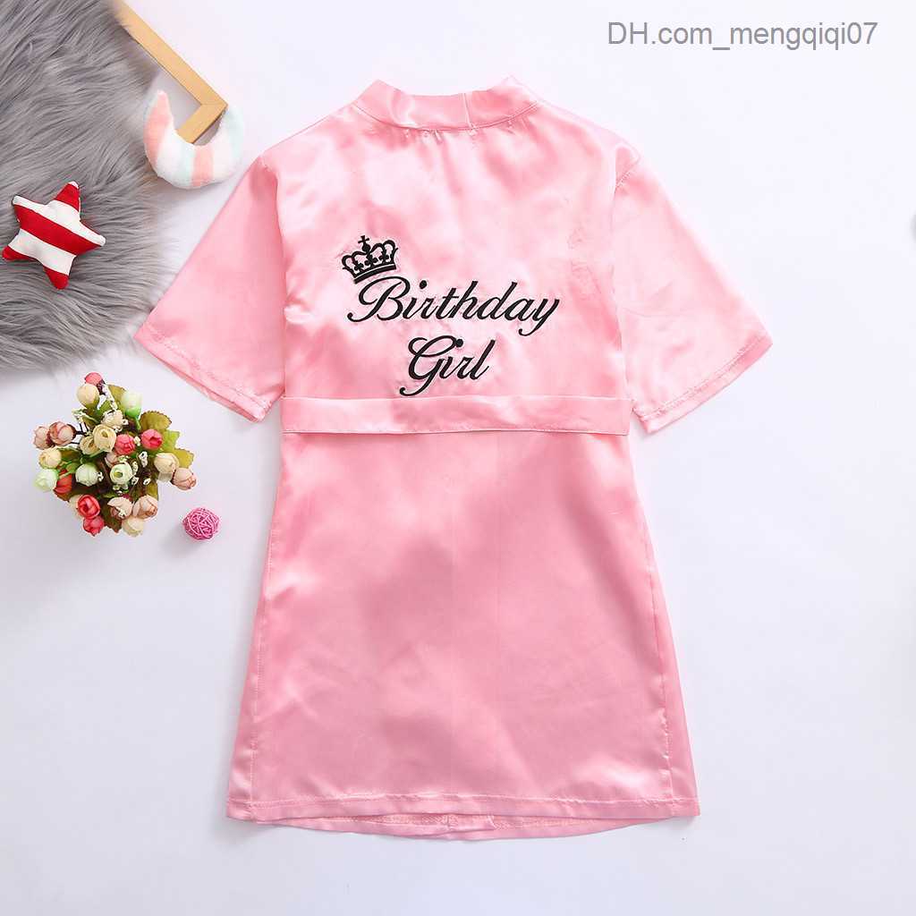 Towels Robes Kimono robe girl birthday letter silk satin children's bathroom pajamas bath night fruit wedding spa party Rob Z230819