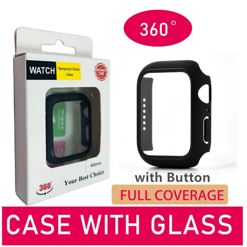 360 Full Screen Protector case With Button iWatch 38mm 42 mm 40mm 44mm 41mm 45mm 49mm S10 42mm 46mm Bumper Frame PC Hard Cases With Tempered Glass Film for watch 9/8/7/6/5/4