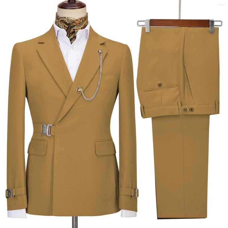 Men's Suits 2 Pieces Fashion Metal Button Notch Lapel Business Casual Jacket Wedding Elegant Dress (Blazer Pants)