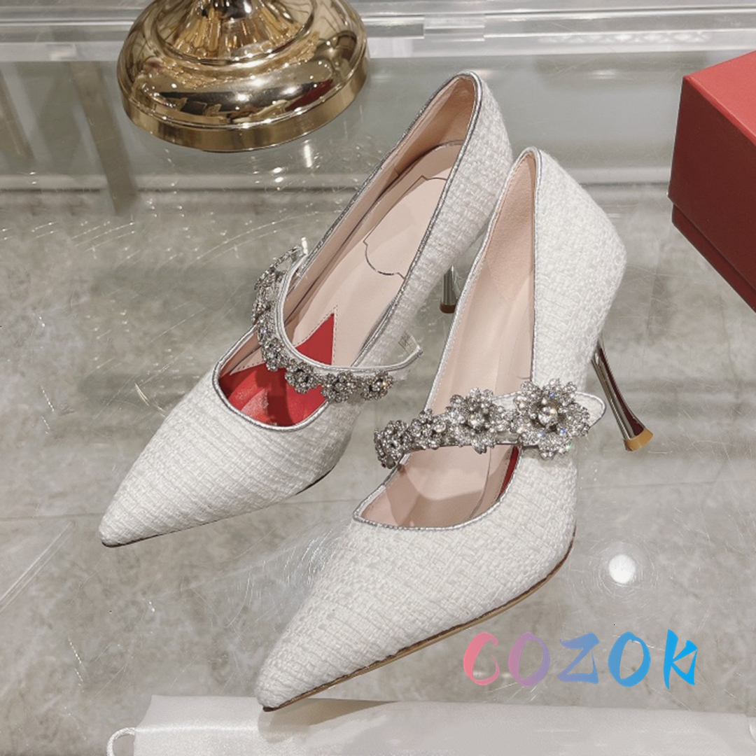 Dress Shoes Elegant Rose-red Silk Pointed Toe Crystal Chain High Heel Mary Jane Women's Front Trip Belt Dress Shoes Lady Stilettos Pumps 230817
