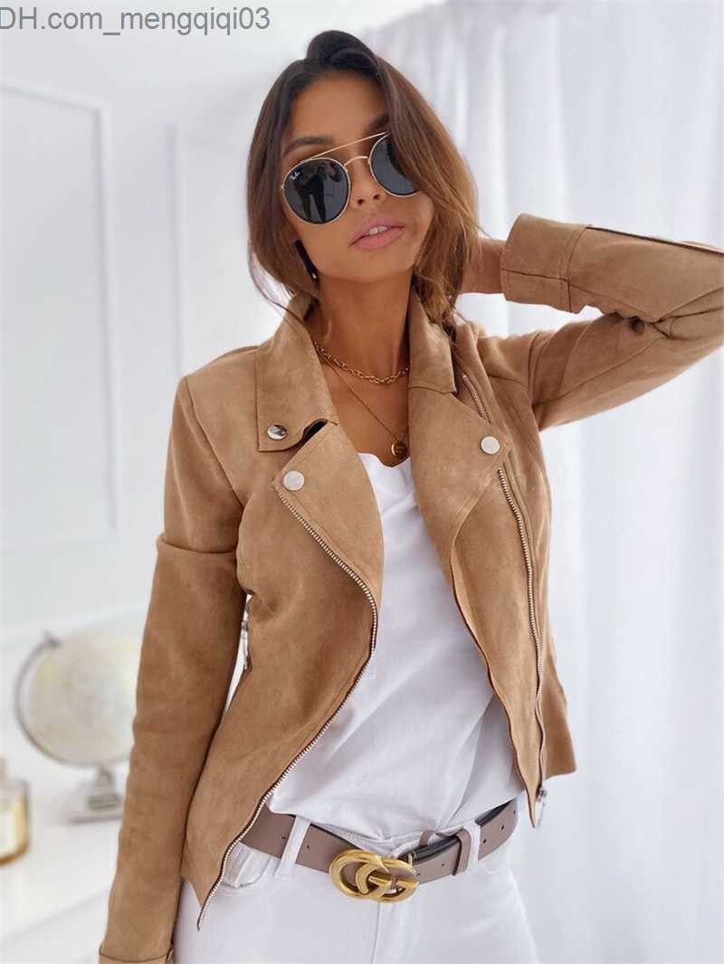 Women's Jackets Autumn Winter Long Sleeve Cowboy Wind Handsome Jacket Women Vintage Brown Color Slim Boyfriend Style Suede Jacket Coat Z230819