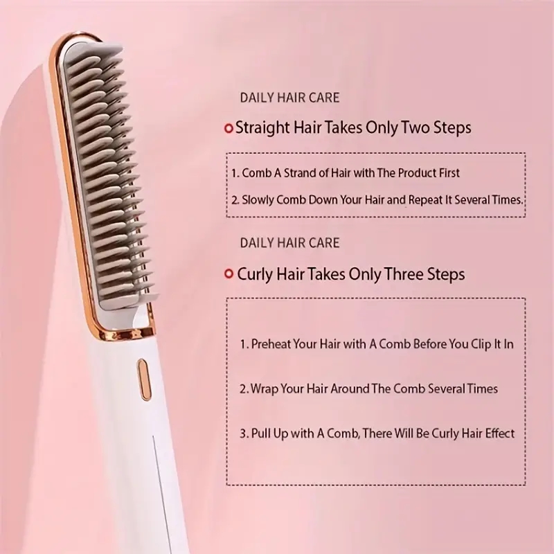 Hair Straightener Brush Dual-use Portable Electric Heating Comb Hair Straightener Anti-Scald Hair Styling Tool