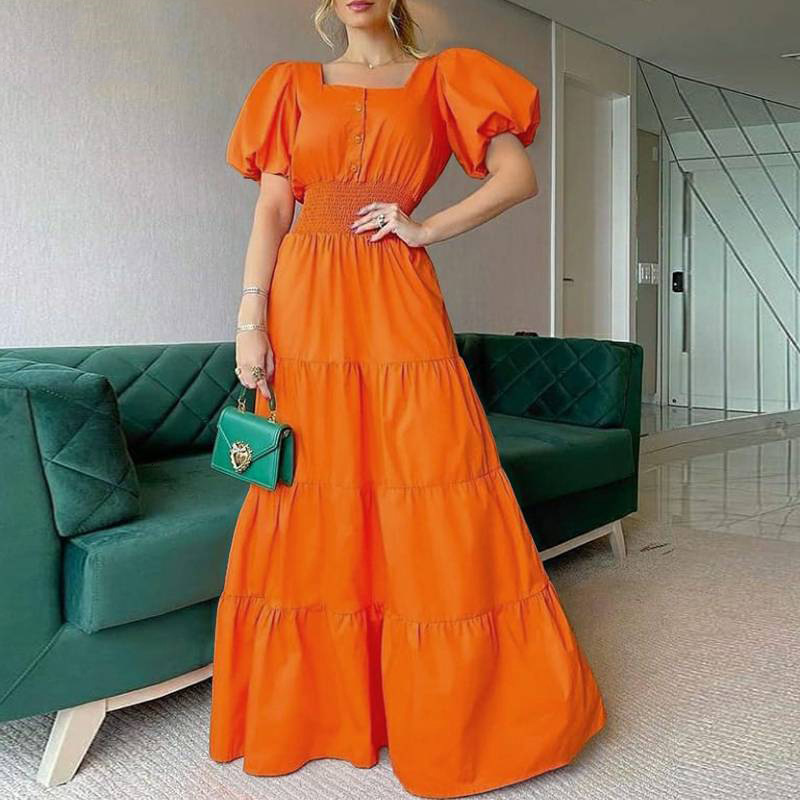 Basic Casual Dresses Vintage Puff Sleeve Women Party Maxi Dress Elegant Striped Office Lady Long Fashion Turndown Collar Button Shirt 230817