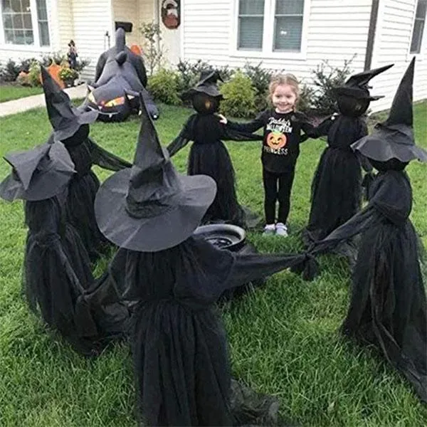 Halloween LightUp Witches Witches with Stakes Halloween Decorations Outdoor Holding Hands Screaming Witches Sound Activated SenZZ
