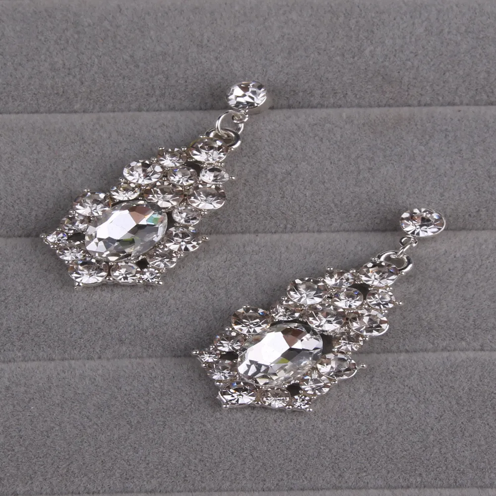 Full Crystal Bridal Wedding Jewelry Sets Silver Color Rhinestone Women Earrings Necklace Sets Engagement Jewelry forZZ