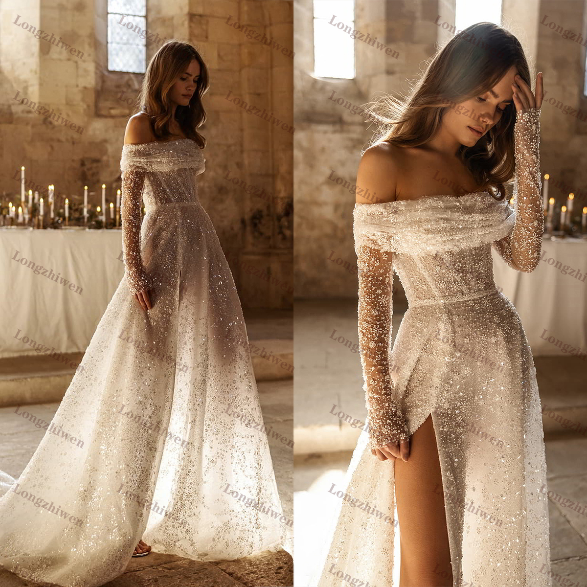 Customized Sexy Side high Fork A-Line Wedding Dress New Flower Lace Sweetheart Bridal Gowns Brush Train Robe Vestido De Noiva