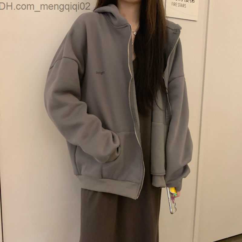 Men's Hoodies Sweatshirts Harajuku Korean Hoodie Autumn Solid Color Zipper Oversized Sweater Fashion Long Sleeve Pocket Hooded Coat Jacket Z23081