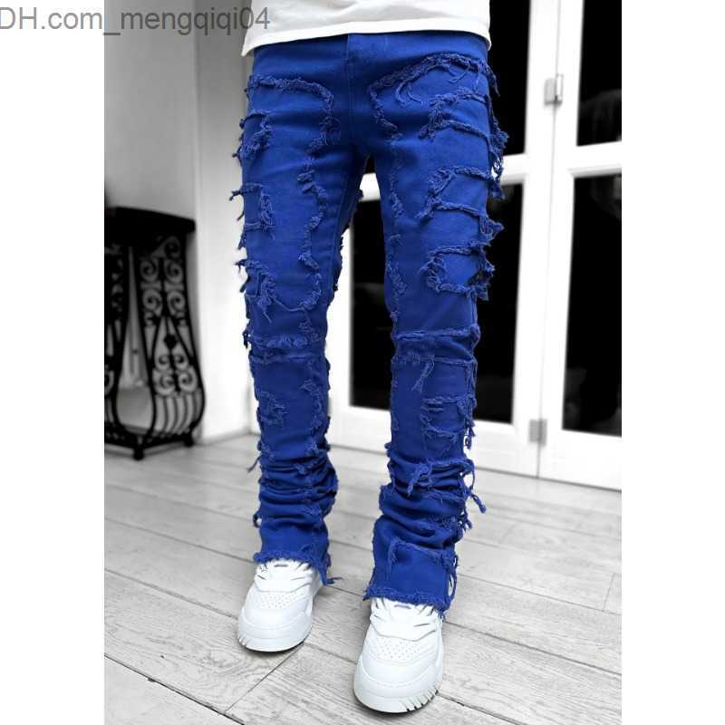 Men's Pants Men's Tight Jeans with Hip Hop Edge R Elastic Patch Punk Rock Long Tight Jeans Stacked Jeans Denim Pants Blue Pink Street Clothi