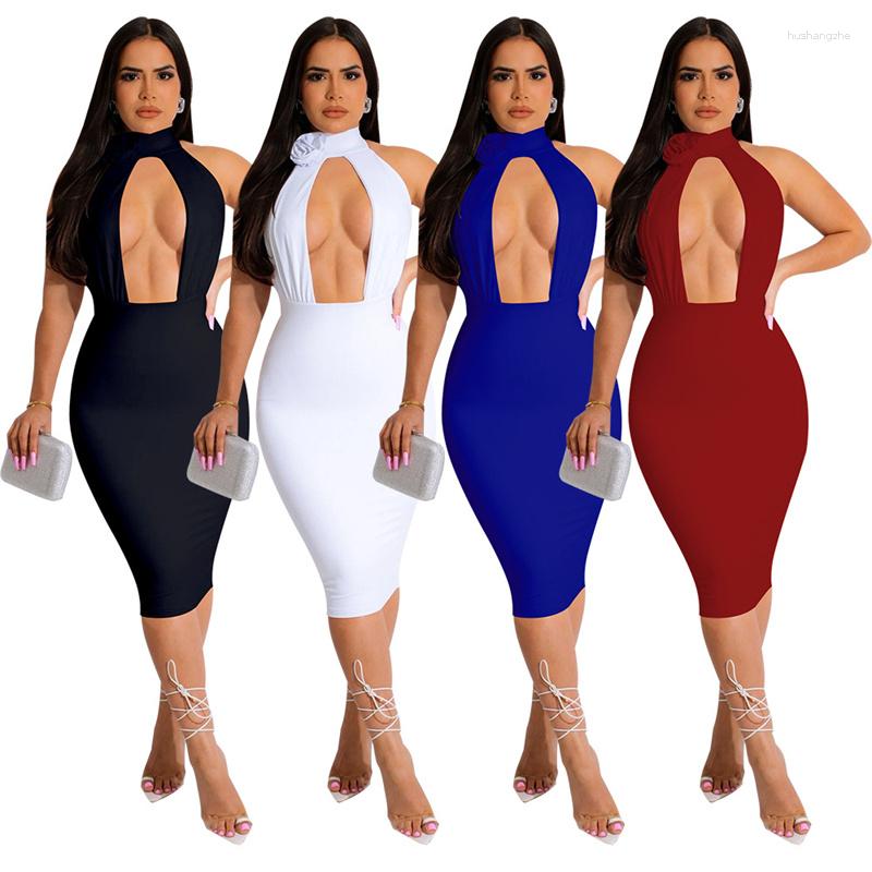 Casual Dresses Backless Sexy For Women Summer Halter Night Club Party Bodycon Dress Sleeveless Elegant Hollow Out Pencil