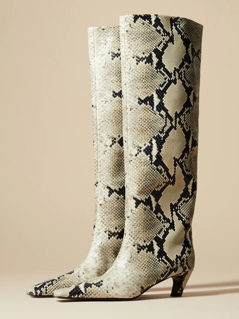 Boots 2023 Vegan Snake Leather Knee High for Women Kitten Heel Square Toe Cowboy Black Fall Winter Shoes PlusSize 230818