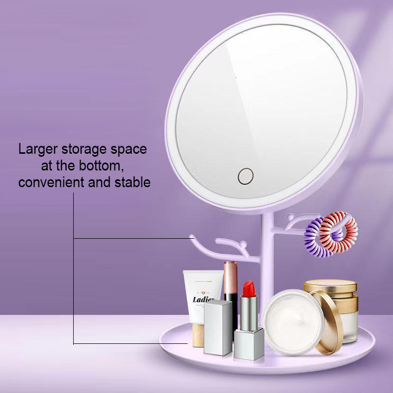 Compact Mirrors Smart 5X Magnifying Makeup Mirror With Led Light Travel Portable Table Round Vanity Mirrors With Stand Cosmetics Rangement Tools 23081