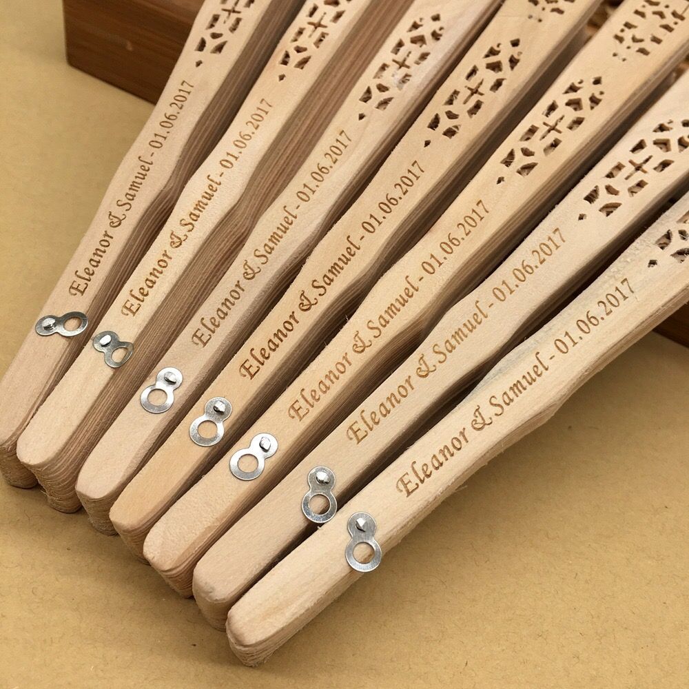 Custom logo wooden hand fans wedding fan favors with organza bag for party guests 200pcs lot ZZ