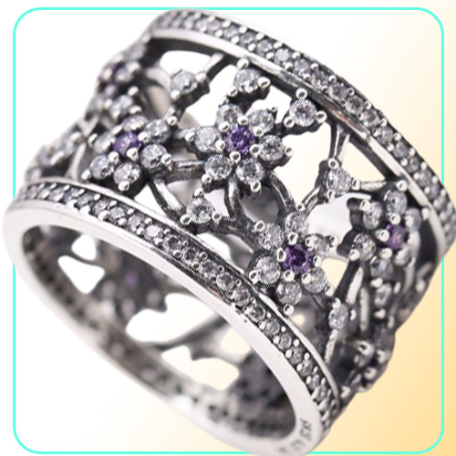 Compatible with jewelry ring silver Forget Me Not Purple Clear CZ rings 100% 925 sterling silver jewelry whole DIY For Women194D