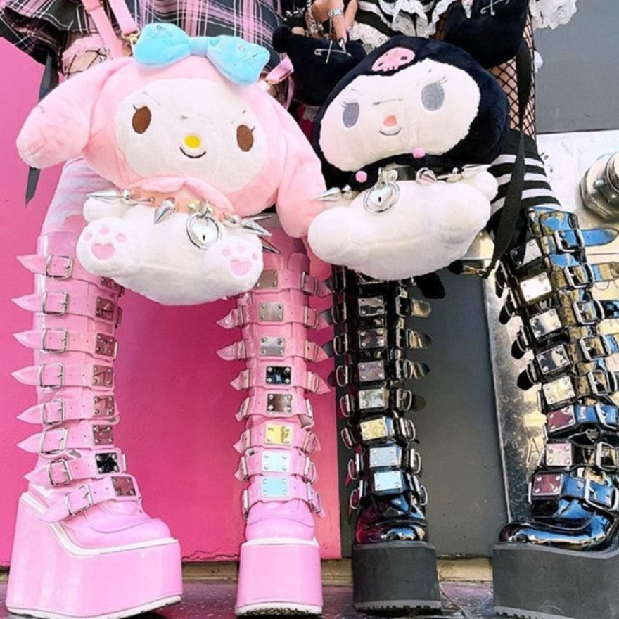 Boots Demonia's Gothic 2023 Dark Rock Punk Platform Wedges Kneehigh Metal Roundtoe Stacked Knight Autumn Spring 230818