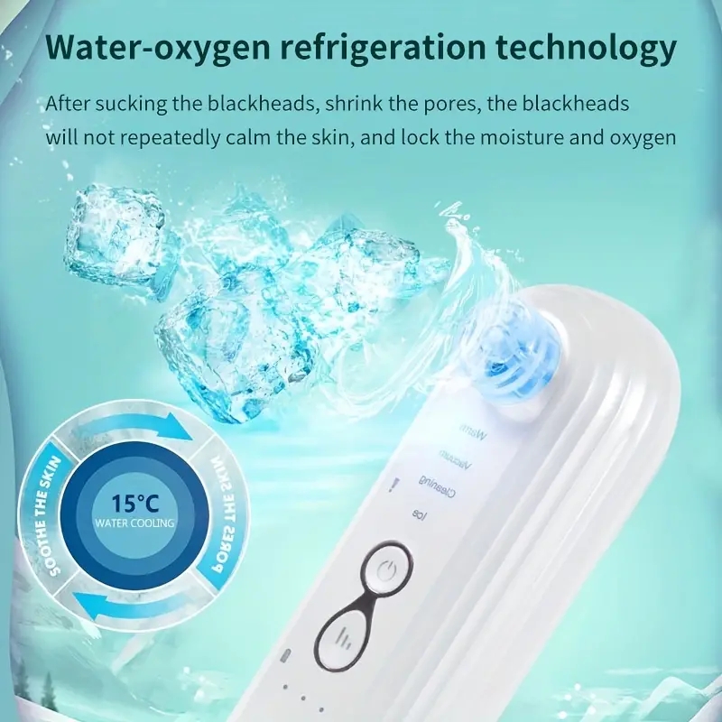Red & Blue LED Therapy Small Bubble Blackhead Remover Cold & Hot Oxygen Nose Black Point Vacuum Cleaner Acne Removal Facial Cleaning Rechargeable