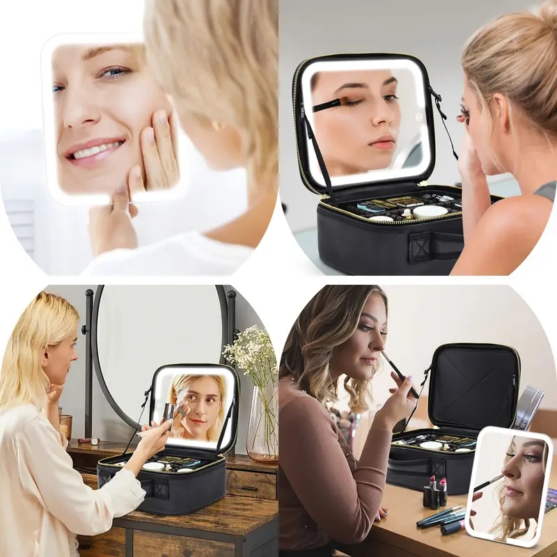 Makeup Bag With Magnetic Detachable Lighted Mirror, Travel Makeup Bag, Cosmetic Bag Tools Accessories