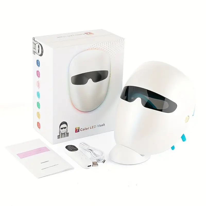 New Home Spa Led Facial Mask Light Therapy With Base - 7 Color Photon Blue & Red Light Maintenance Skin Rejuvenation Facial Skin Care Mask, Home Skin 