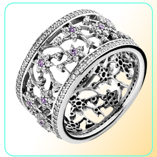 Compatible with jewelry ring silver Forget Me Not Purple Clear CZ rings 100% 925 sterling silver jewelry whole DIY For Women194D