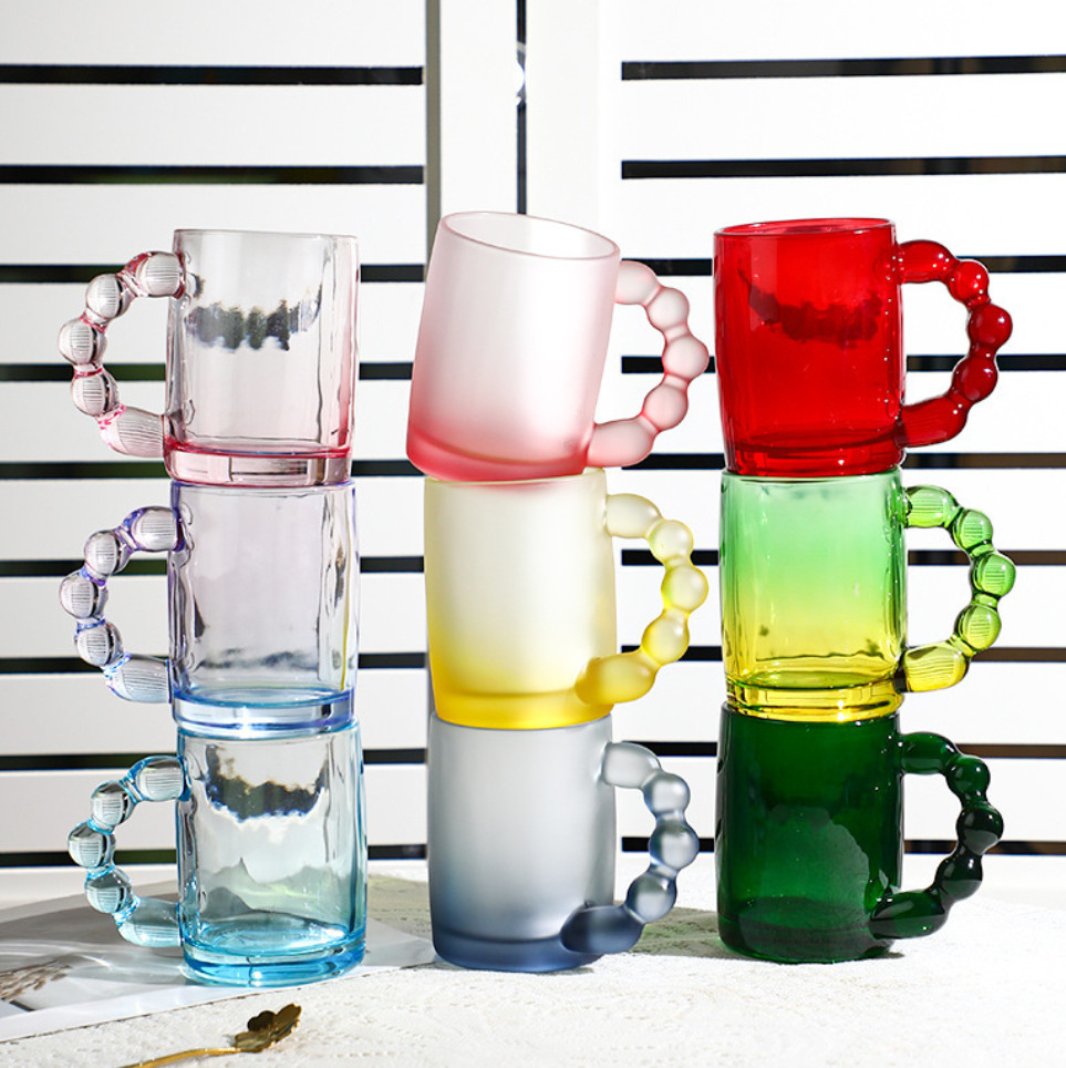 The latest 11.2oz Creative Handle Glass Coffee mug Cup, many styles of style selection, support customization of any logo