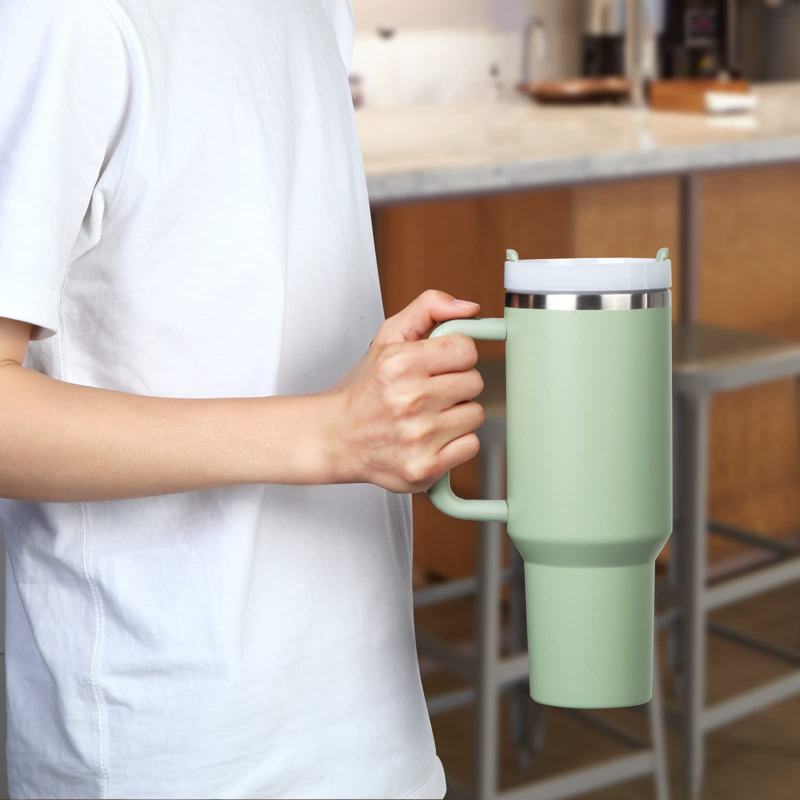 40 oz Tumbler With Handle and Straw Lid Insulated Reusable Stainless Steel Water Bottle Travel Mug Iced Coffee Cup for Car and Home and Cold Beverages