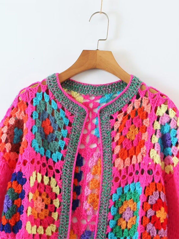 Women's Jackets DEAT Print Woman Jacket Hollow Full Sleeve Open Stitch Medium Long Round Collar Autumn 2023 Vintage Style Female 15KB3821 230817