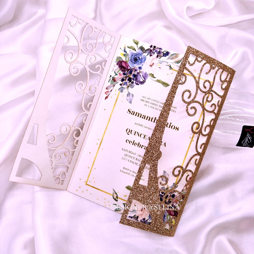 2021 Burgundy Lace Wedding Invitation Inner Sheet with Silver Glitter Bottom And Ribbon EnvelopeZZ