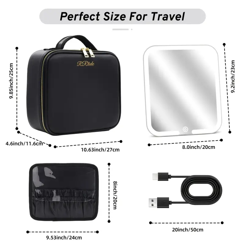 Makeup Bag With Magnetic Detachable Lighted Mirror, Travel Makeup Bag, Cosmetic Bag Tools Accessories